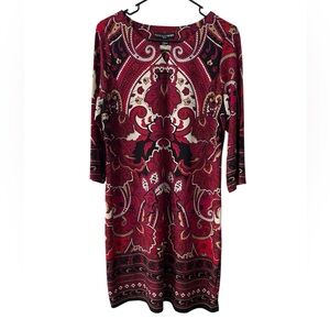 Madison Leigh Women’s Size PXL 3/4 Sleeve Dress Pink Red Knee Length Spring